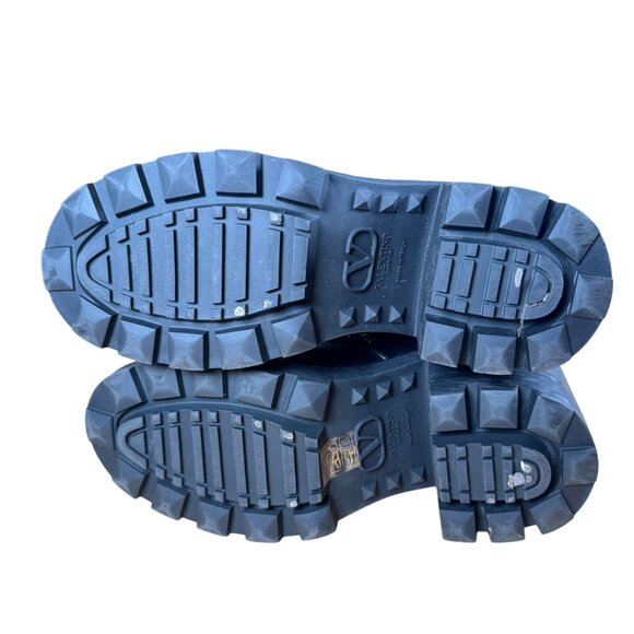 Valentino Garavani Roman Stud Black Ankle Lug Sole Combat Boots Size EU 37.5 - Picture 6 of 14